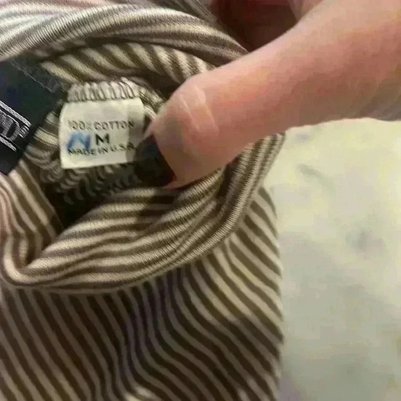 Vintage lands End  striped turtleneck, gray, and white - Picture 4 of 5